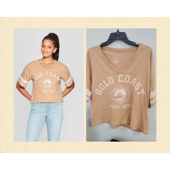 Grayson Threads Tops - Vintage Gold Coast Surf Dept V-Neck Crop Top